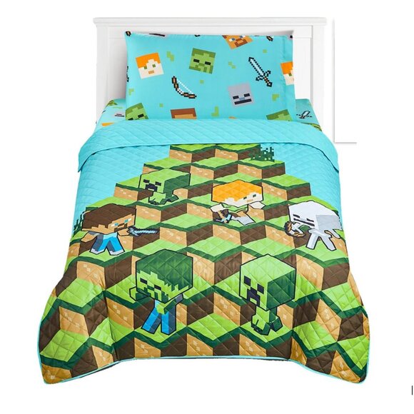 Minecraft Twin Quilted bedspread set 4pc - Picture 1 of 6